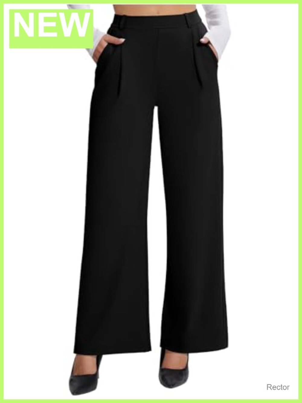Women's Wide Leg Stretchy High Waist Pull On Dress Pants with Pockets